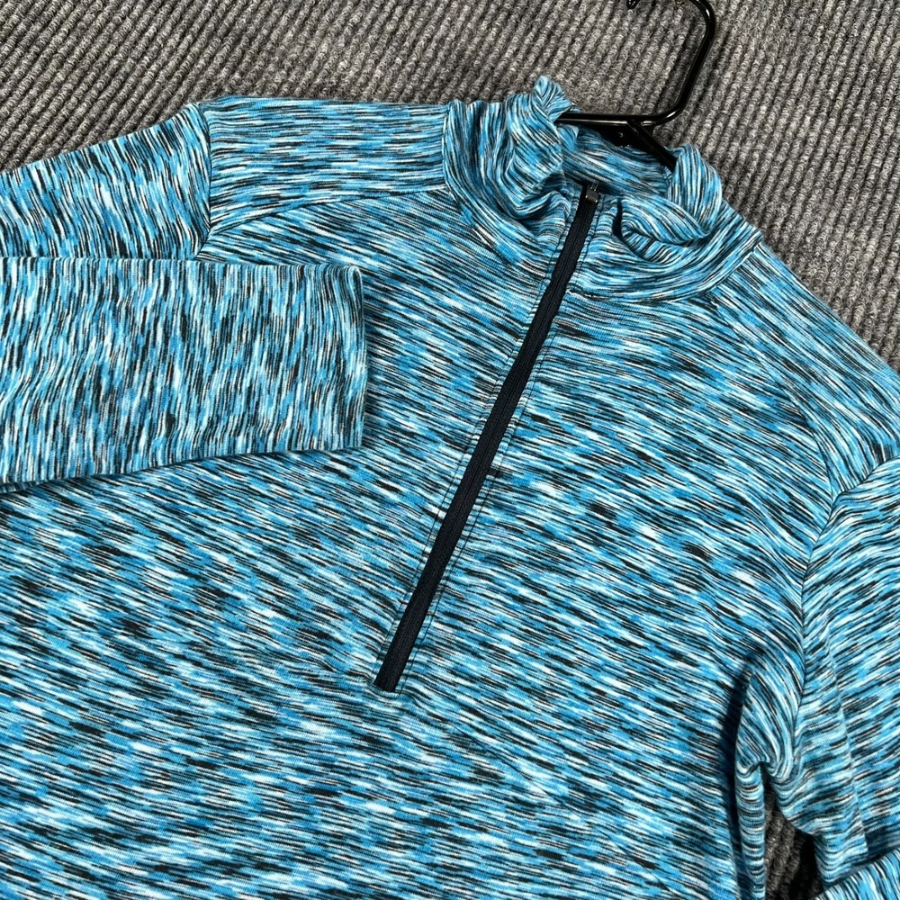 Columbia Pullover Shirt Womens Large Blue Striped Long Sleeve 1/4 Zip Mock Neck